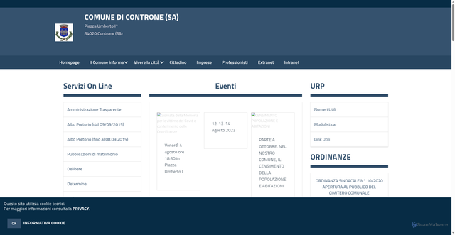 Security scan screenshot of https://www.comune.controne.sa.it/