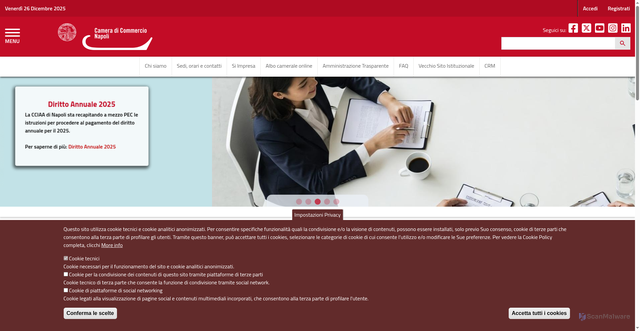 Security scan screenshot of https://www.na.camcom.gov.it/