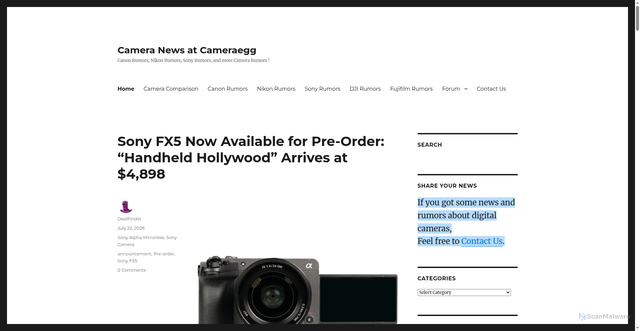 Security scan screenshot of https://www.cameraegg.org/