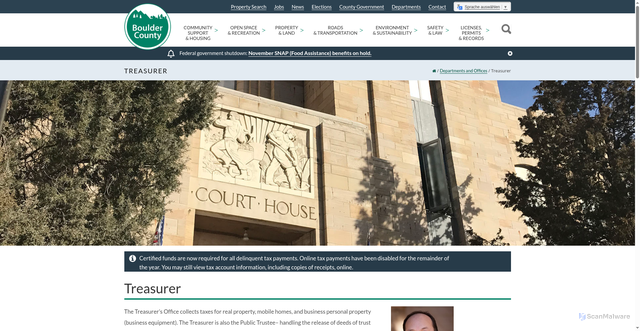 Security scan screenshot of https://bouldercounty.gov/departments/treasurer/