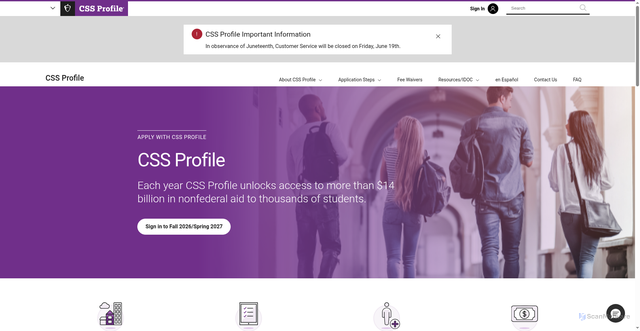 Security scan screenshot of https://cssprofile.collegeboard.org