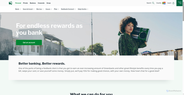 Security scan screenshot of https://personal.nedbank.co.za/home.html