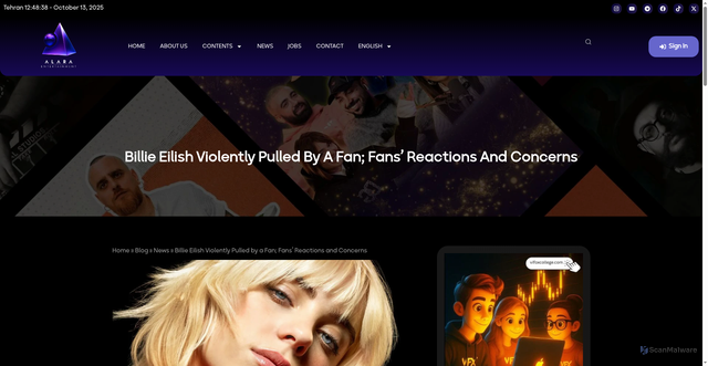 Security scan screenshot of https://alaraentertainment.com/billie-eilish-violent-fan-mami-concert/