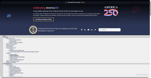Security scan screenshot of https://www.cafc.uscourts.gov/home/the-court/judges/judge-biographies/
