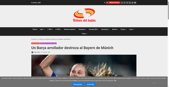 Security scan screenshot of https://reinasdelbalon.com/un-barca-arrollador-destroza-al-bayern-de-munich/