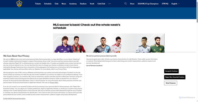 Security scan screenshot of https://www.lagalaxy.com/news/mls-soccer-back-check-out-whole-weeks-schedule