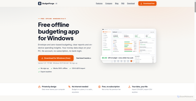 Security scan screenshot of https://budgetforge.ai/