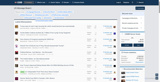 Security scan screenshot of https://www.usmessageboard.com