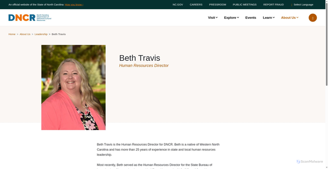 Security scan screenshot of https://www.dncr.nc.gov/about-us/leadership/beth-travis