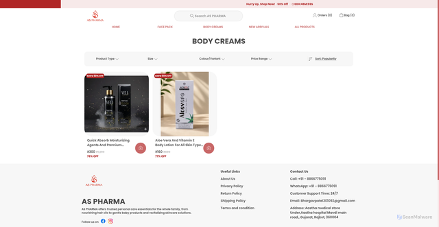 Security scan screenshot of https://aspharma.online/collection/1YfBa8NK