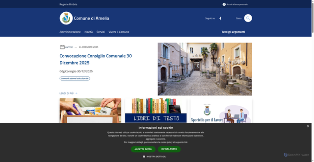 Security scan screenshot of https://www.comune.amelia.tr.it/it