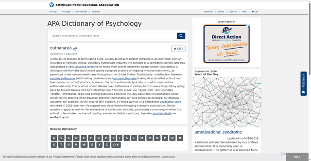 Security scan screenshot of https://dictionary.apa.org/euthanasia