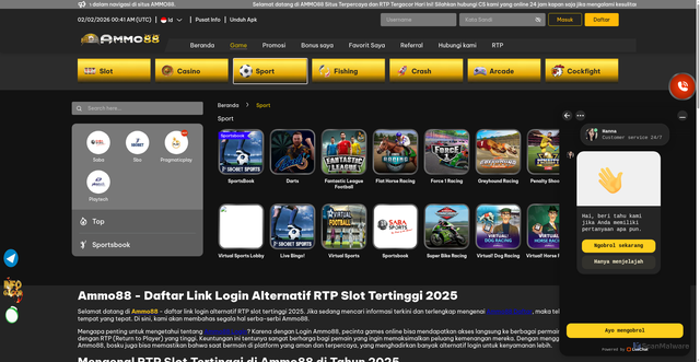 Security scan screenshot of https://ammo88jaya.com/games/sport