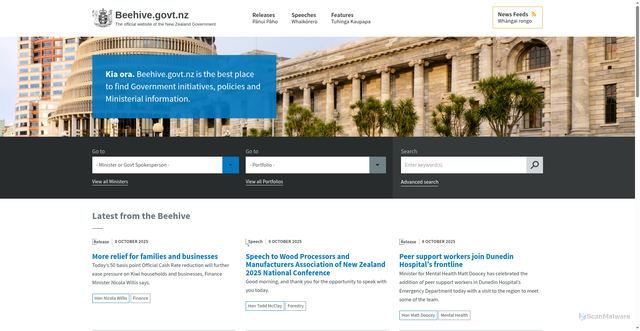 Security scan screenshot of https://www.beehive.govt.nz/