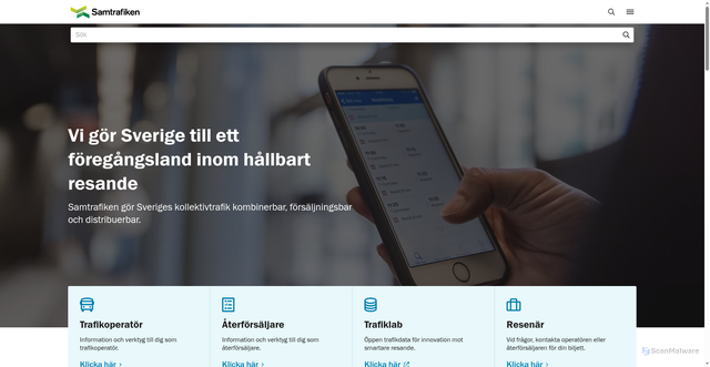Security scan screenshot of https://samtrafiken.se/