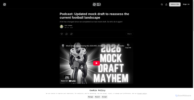 Security scan screenshot of https://www.daftondraft.football/p/mock-draft-2026-nfl-draft-reassess-podcast