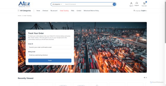Security scan screenshot of https://atozsurgcialhouse.store/order-tracking/