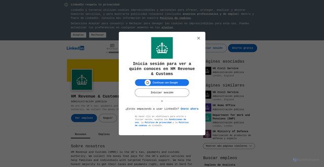 Security scan screenshot of https://es.linkedin.com/company/hmrc?trk=public_profile_profile-section-card_subtitle-click