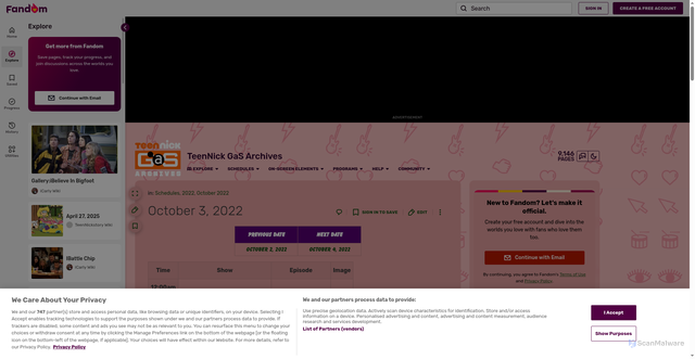 Security scan screenshot of https://teennickstory.fandom.com/wiki/October_3,_2022