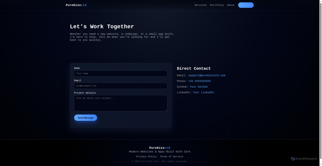 Security scan screenshot of https://purekissltd.pages.dev/contact
