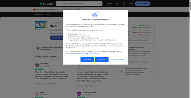 Security scan screenshot of https://no.trustpilot.com/review/nfoto.no?utm_source=nfoto.no&utm_campaign=0b795f41ce-EMAIL_CAMPAIGN_2026_08_30_06_45&utm_medium=email&utm_term=0_-0b795f41ce-4832893&mc_cid=0b795f41ce&mc_eid=UNIQID