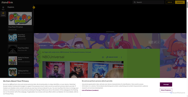 Security scan screenshot of https://ultraverse.fandom.com/wiki/NBCUniversal
