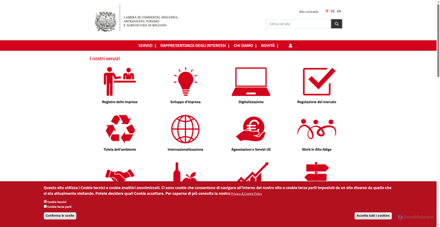 Security scan screenshot of https://www.camcom.bz.it