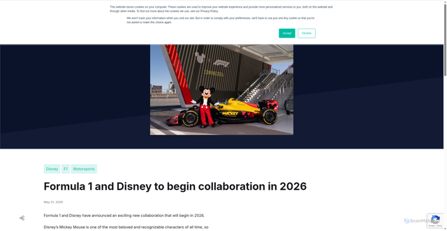 Security scan screenshot of https://www.isportconnect.com/formula-1-and-disney-to-collab-in-2026/