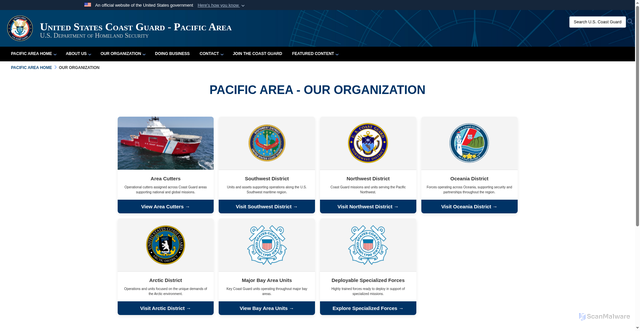 Security scan screenshot of https://www.pacificarea.uscg.mil/Our-Organization/