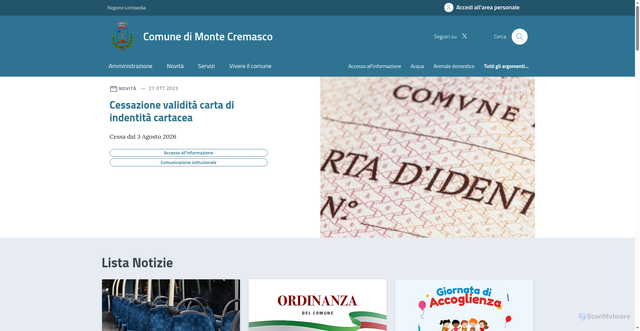 Security scan screenshot of https://www.comune.montecremasco.cr.it