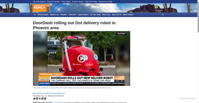 Security scan screenshot of https://www.azfamily.com/2025/09/30/doordash-rolling-out-dot-delivery-robot-phoenix-area/