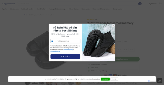 Security scan screenshot of https://kroppsbutiken.se/products/tofflor-stotdampande-memory-foam