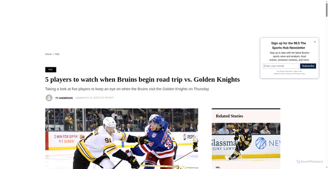 Security scan screenshot of https://985thesportshub.com/2025/10/16/bruins-golden-knights-preview-5-players/