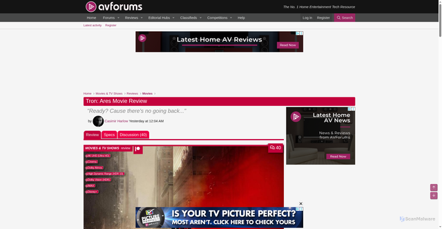 Security scan screenshot of https://www.avforums.com/reviews/tron-ares-movie-review.23021/