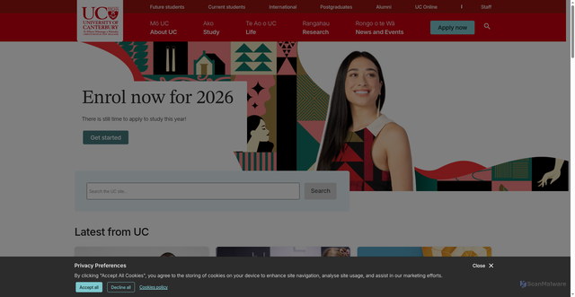 Security scan screenshot of https://www.canterbury.ac.nz/