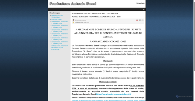 Security scan screenshot of https://www.fondazioneantoniobassi.it