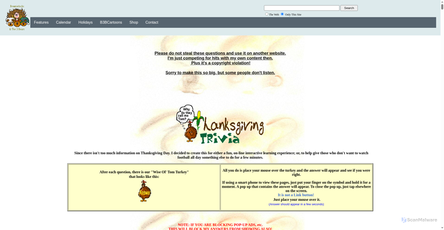 Security scan screenshot of https://www.brownielocks.com/thanksgivingtrivia.html
