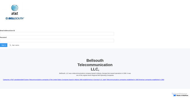 Security scan screenshot of https://signin-att-bellsouth-4473f2.webflow.io/