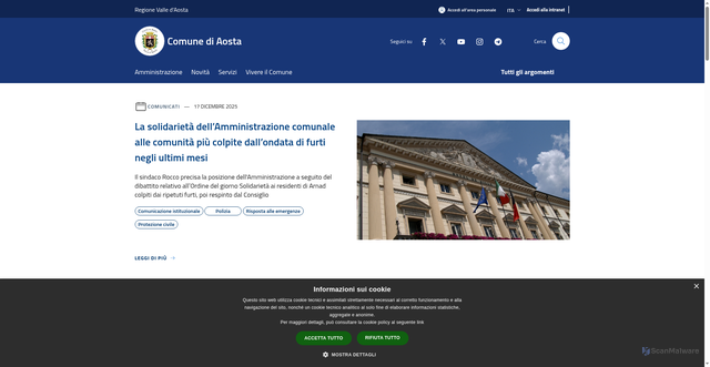 Security scan screenshot of https://www.comune.aosta.it/it