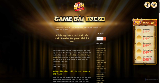 Security scan screenshot of https://sunnwin.biz/kinh-nghiem-choi-tai-xiu-tai-sunwin/