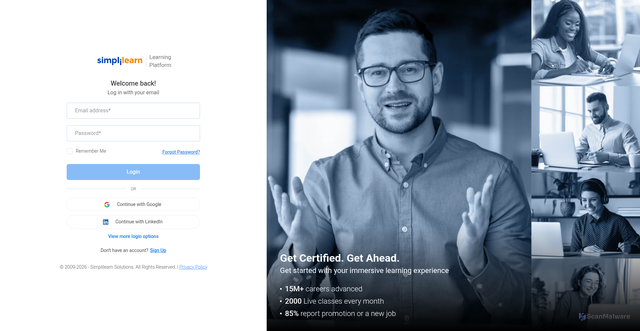 Security scan screenshot of https://lms.simplilearn.com