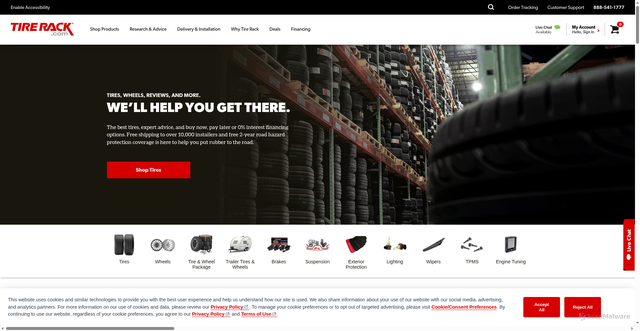 Security scan screenshot of https://tirerack.com