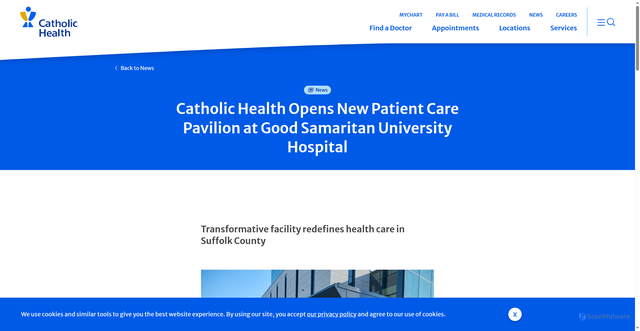 Security scan screenshot of https://www.catholichealthli.org/news/catholic-health-opens-new-patient-care-pavilion-good-samaritan-university-hospital