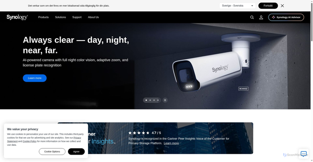 Security scan screenshot of https://synology.com