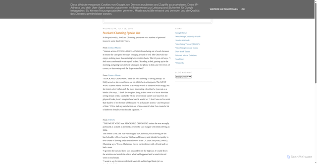 Security scan screenshot of https://westwingnews.blogspot.com/2006/07/stockard-channing-speaks-out.html