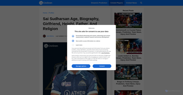 Security scan screenshot of https://www.cricgram.com/sai-sudharsan/