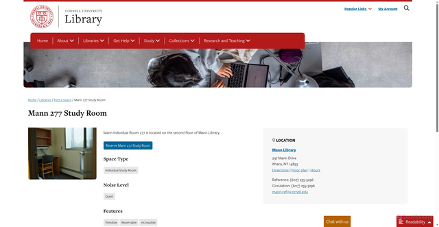 Security scan screenshot of https://www.library.cornell.edu/libraries/find-a-space/mann-277/