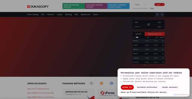 Security scan screenshot of https://www.dukascopy.com