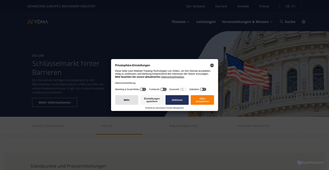 Security scan screenshot of https://www.vdma.eu