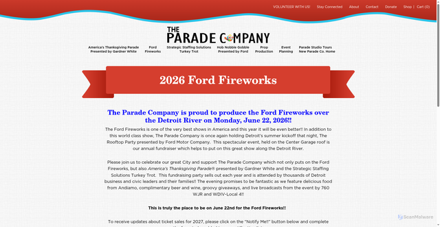 Security scan screenshot of https://theparade.org/ford-fireworks/rooftop-party/
